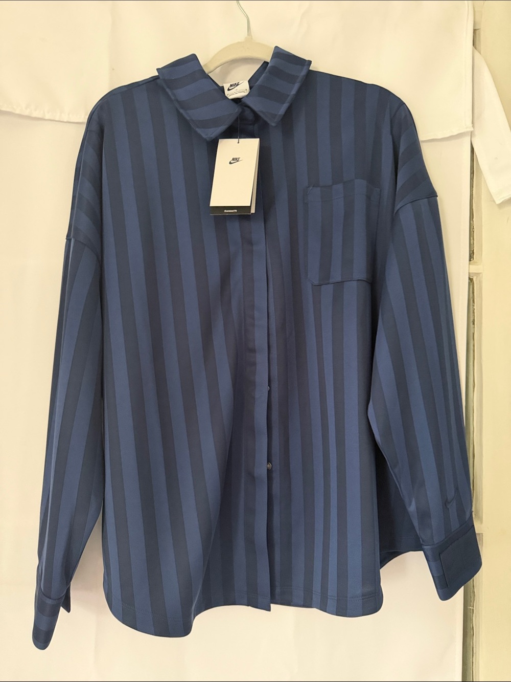 Nike Woman’s Blue Striped Long-Sleeve Button-Down Shirt